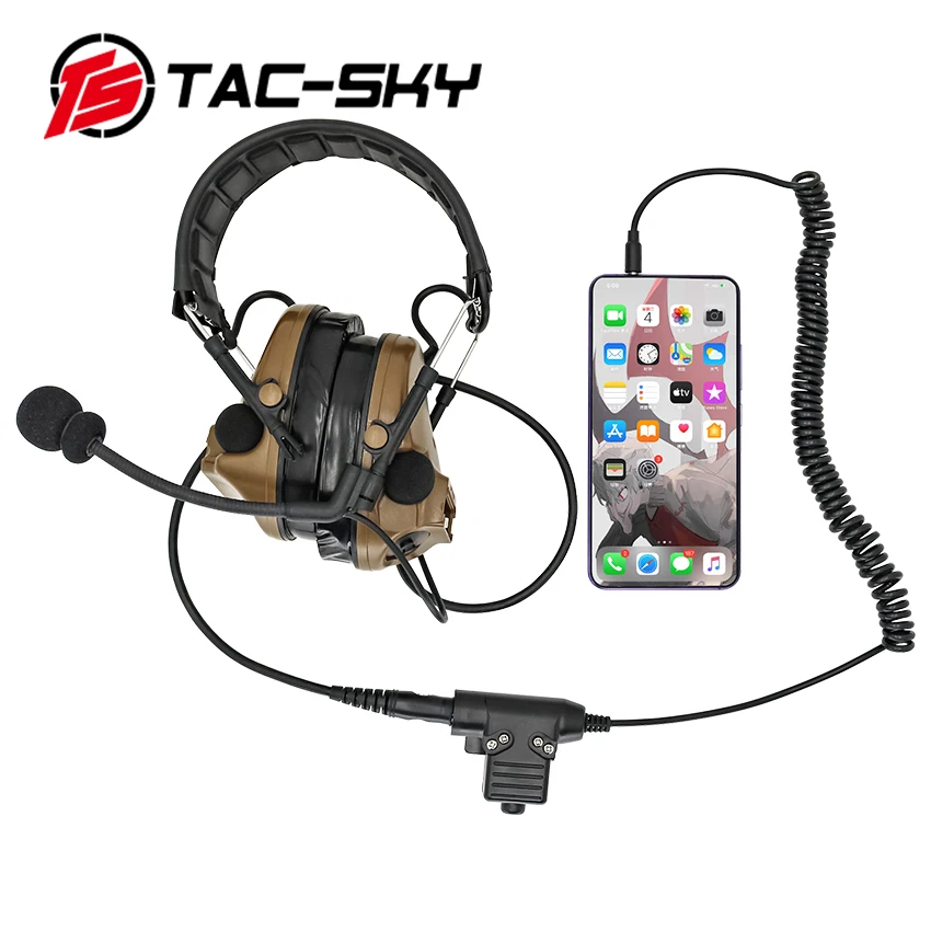 TAC-SKY Tactische Jacht Ruisonderdrukking Hoofdtelefoon Walkie Talkie Shooting Headset Militaire Adapter Ptt 94 Ptt Telefoon Plug Ptt