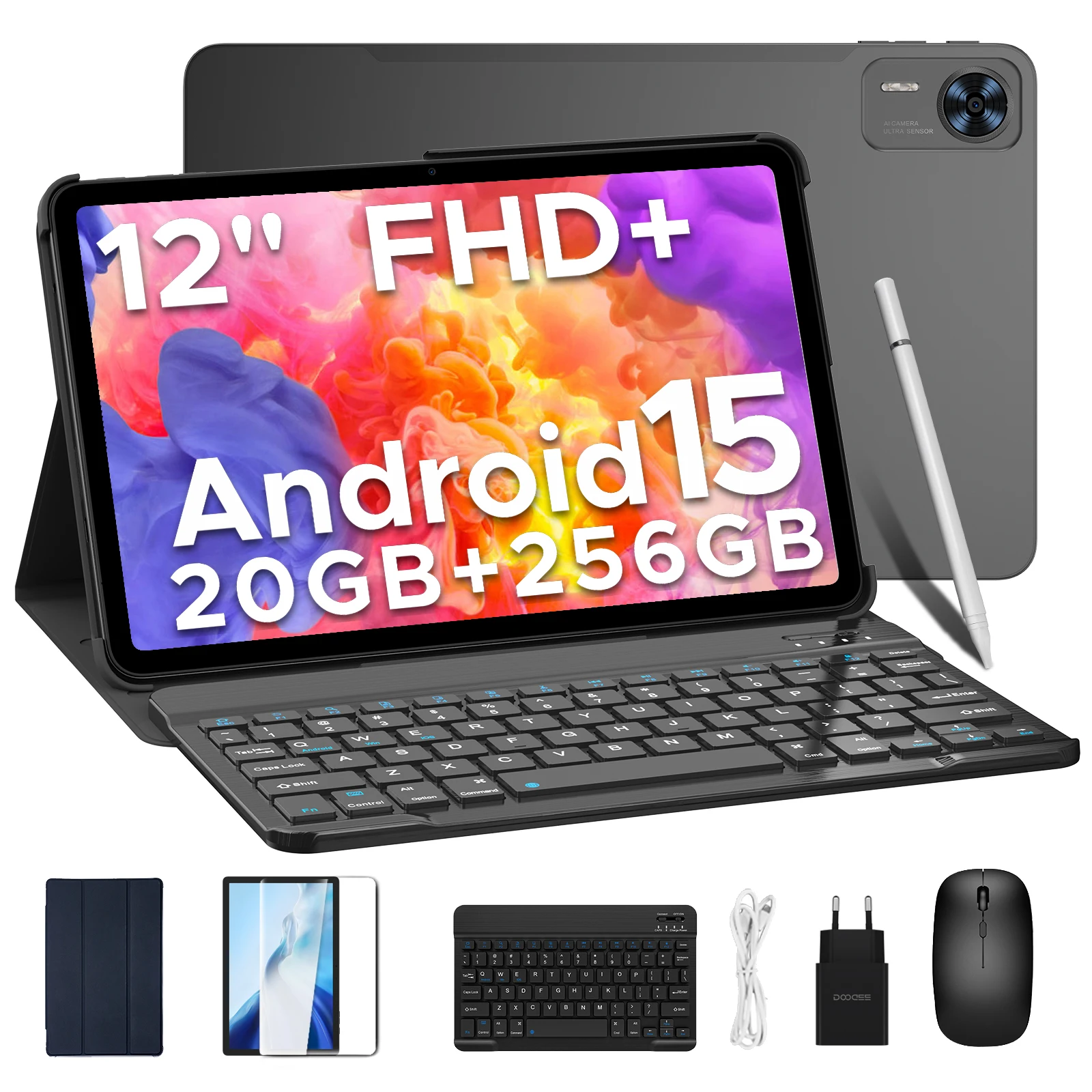 DOOGEE T36 كمبيوتر لوحي ذكي أندرويد 15 شاشة 12 بوصة 32 جيجابايت رام (8 جيجابايت + 24 جيجابايت) 256 جيجابايت Unisoc T620 ثماني النواة 8800 مللي أمبير بطارية Widevine L1