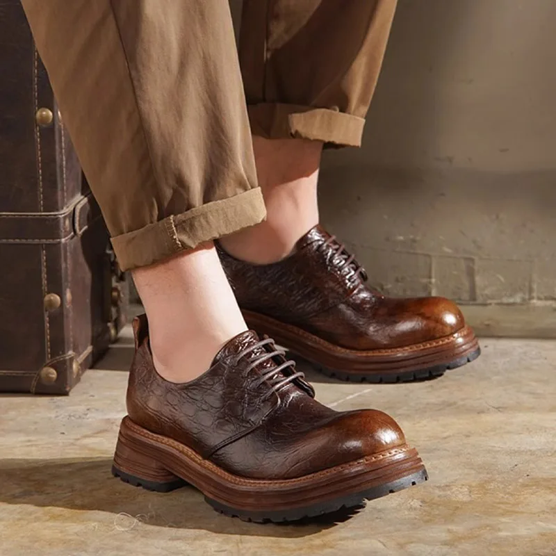 جديد أزياء الرجال حقيقية أحذية جلدية بدون كعب البروغ أحذية فاخرة الراحة نقش شبكي ديربي أحذية ريترو الزفاف حفلة اجتماعية أوكسفورد #4