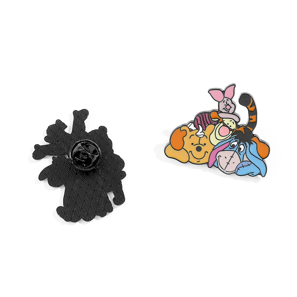 2 Pcs Cartoon Animal Brooch Cute Pooh Bear Eeyore Tigger Piglet Enamel Pin Metal Badge Jewelry Clothing Backpack Accessories