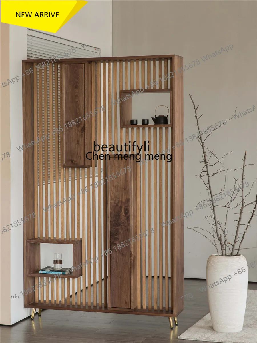 

zz185 Перегородка для прихожей из черного ореха и белого дуба, бесшумная, с антикварной полкой, в современном минималистичном китайском стиле