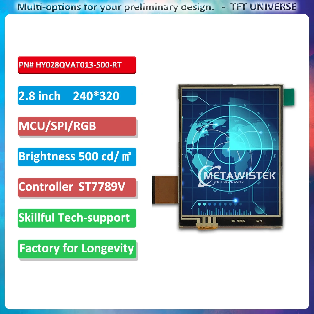 

Rugged 2.8inch 500nits TFT Display with MCU/SPI/RGB interface Resistive Touch Panel for Industrial and Outdoor Applications