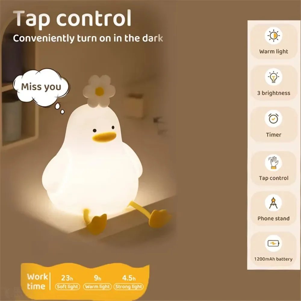 Lampka nocna LED śliczna kaczka USB akumulatorowe lampki nocne lampa silikonowa przełącznik dotykowy dekoracja sypialni dla dzieci prezent urodzinowy