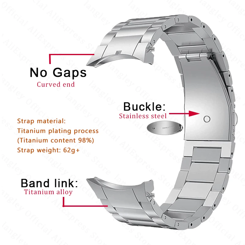 No Gaps Titanium Watch Band for Samsung Galaxy Watch 5/4 40/44mm Metal Strap for Galaxy Watch 5 Pro 45mm/4 Classic 46 42mm Band