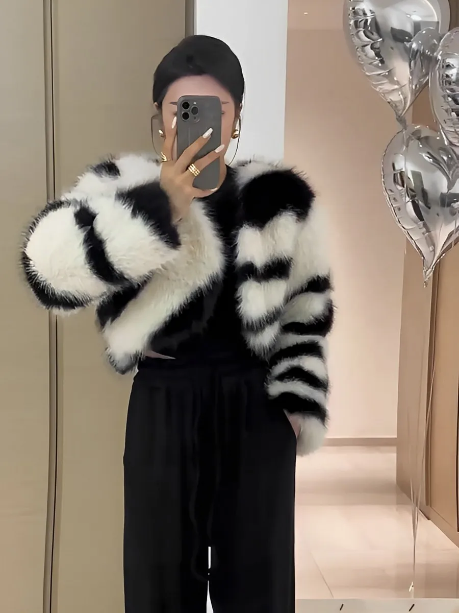 Faux Fur Fox Women Short Coats Full Sleeve Coat Thick Warm Y2k Streetwear Elegant Work Open Jackets Outerwear Autumn Winter