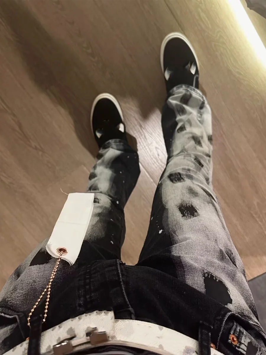 

American High Street fiti Dye Men's Casual Flared Jeans Spring Faionable Versatile Wear Resistant Straight Leg Fit Jeans