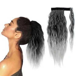 35CM Short Grey Magic Ponytail Corn Wave Hair Synthetic Natural Wavy Fake False Hairpiece For Women Clips In Pony Tail Extension