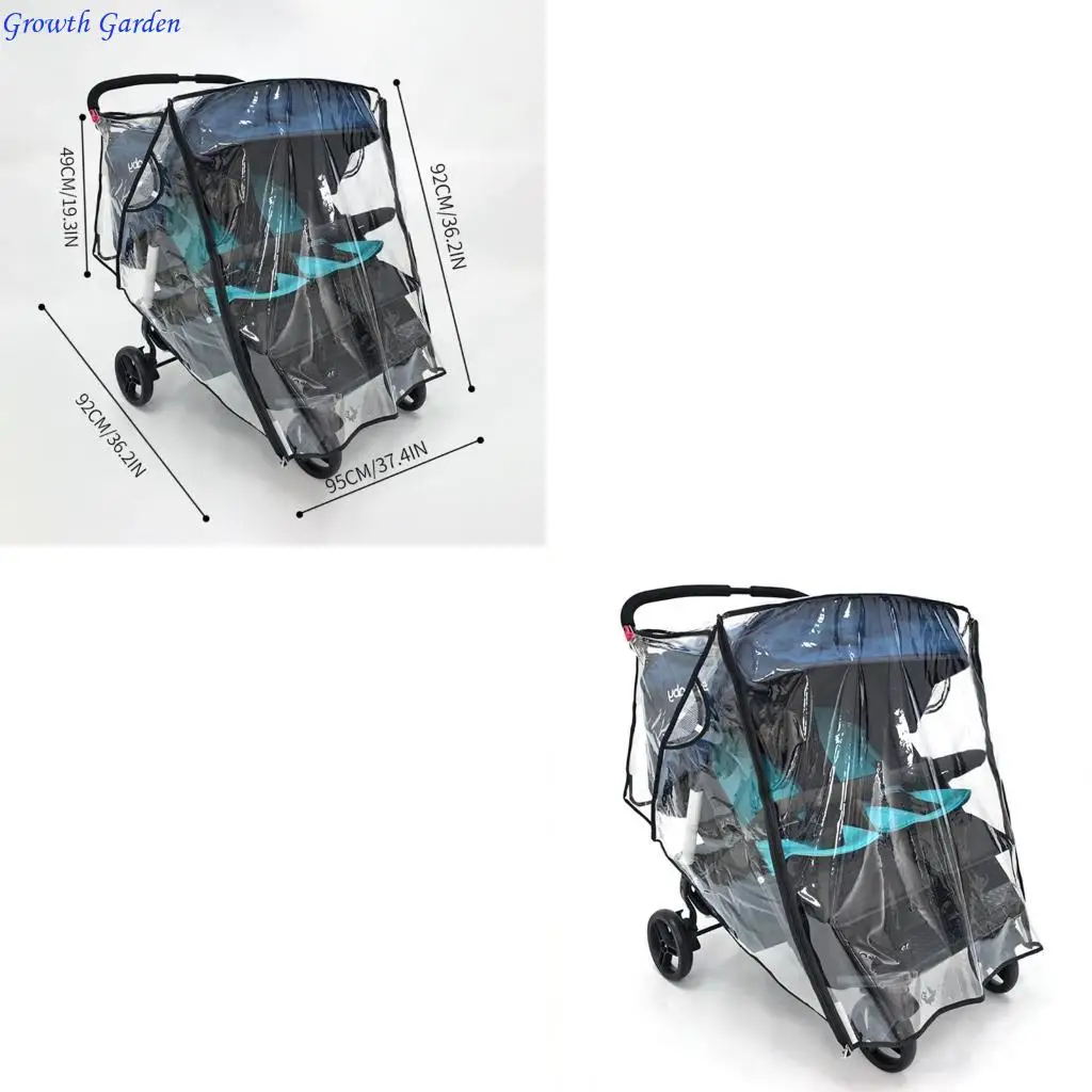 

Water Proofing Twin Strollers Cover Pram Protector with Vents Rear Organiser Pocket Quick Installation for Infant Carriage E65D