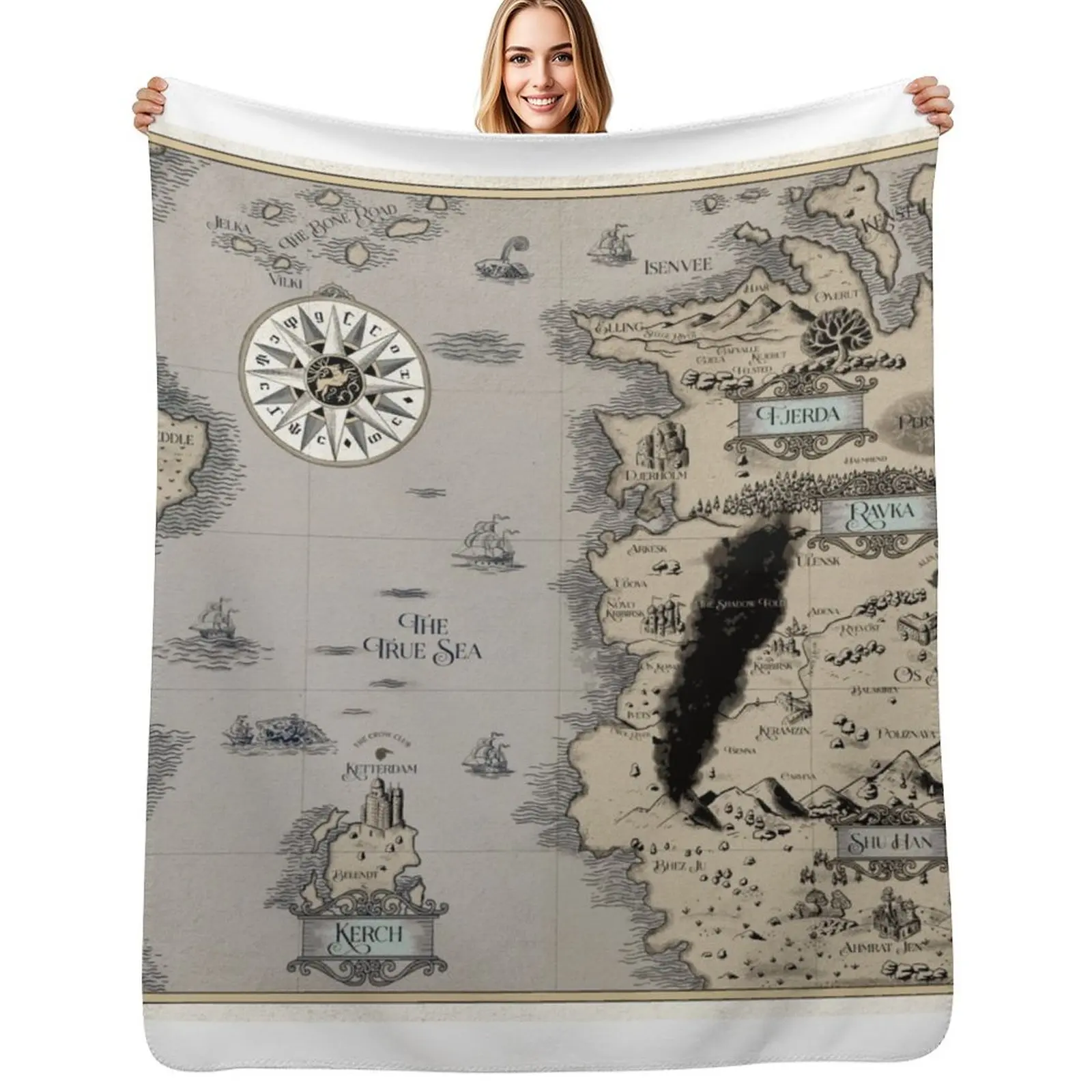 

Colorized Grishaverse Map (High Res) Throw Blanket Decoratives blankets ands Soft Bed Blankets