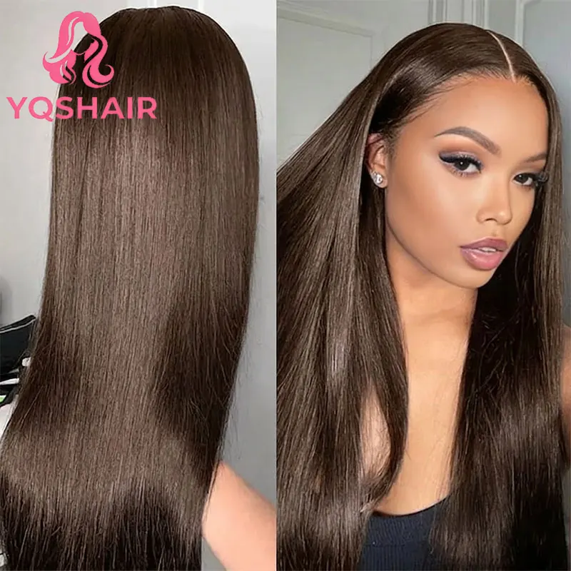 

13x4 HD Transparent Lace Front Wig #4 Brown Pre Plucked Natural Baby Hairline Brazilian Human Hair Wigs 180% Density Wig