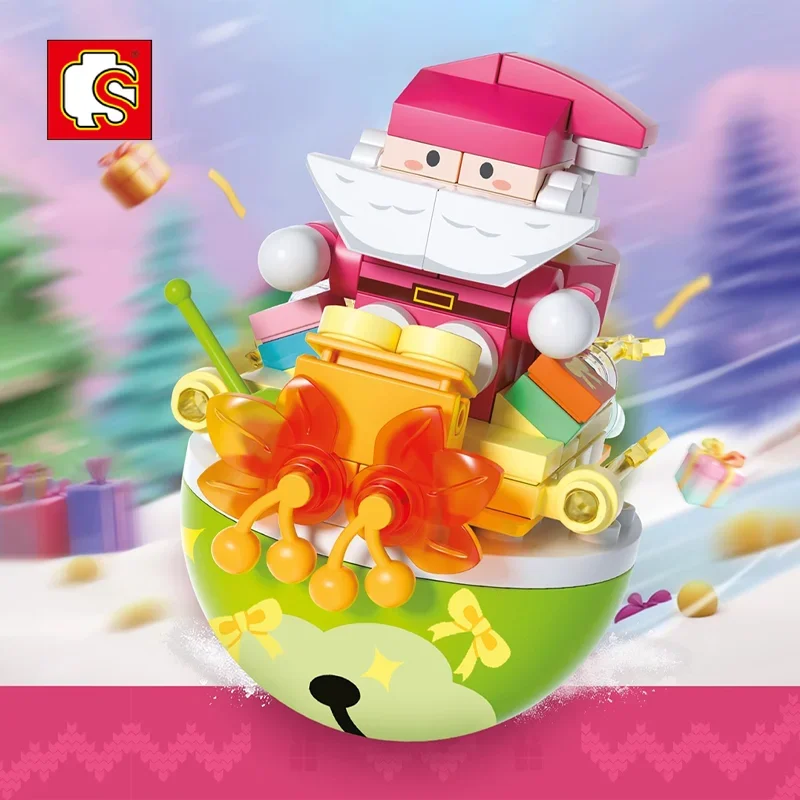 SEMBO Kawaii tumbler Building Blocks คริสต์มาสของขวัญ Gingerbread Snowman ชุดเครื่องประดับตกแต่งเด็กประกอบของเล่น