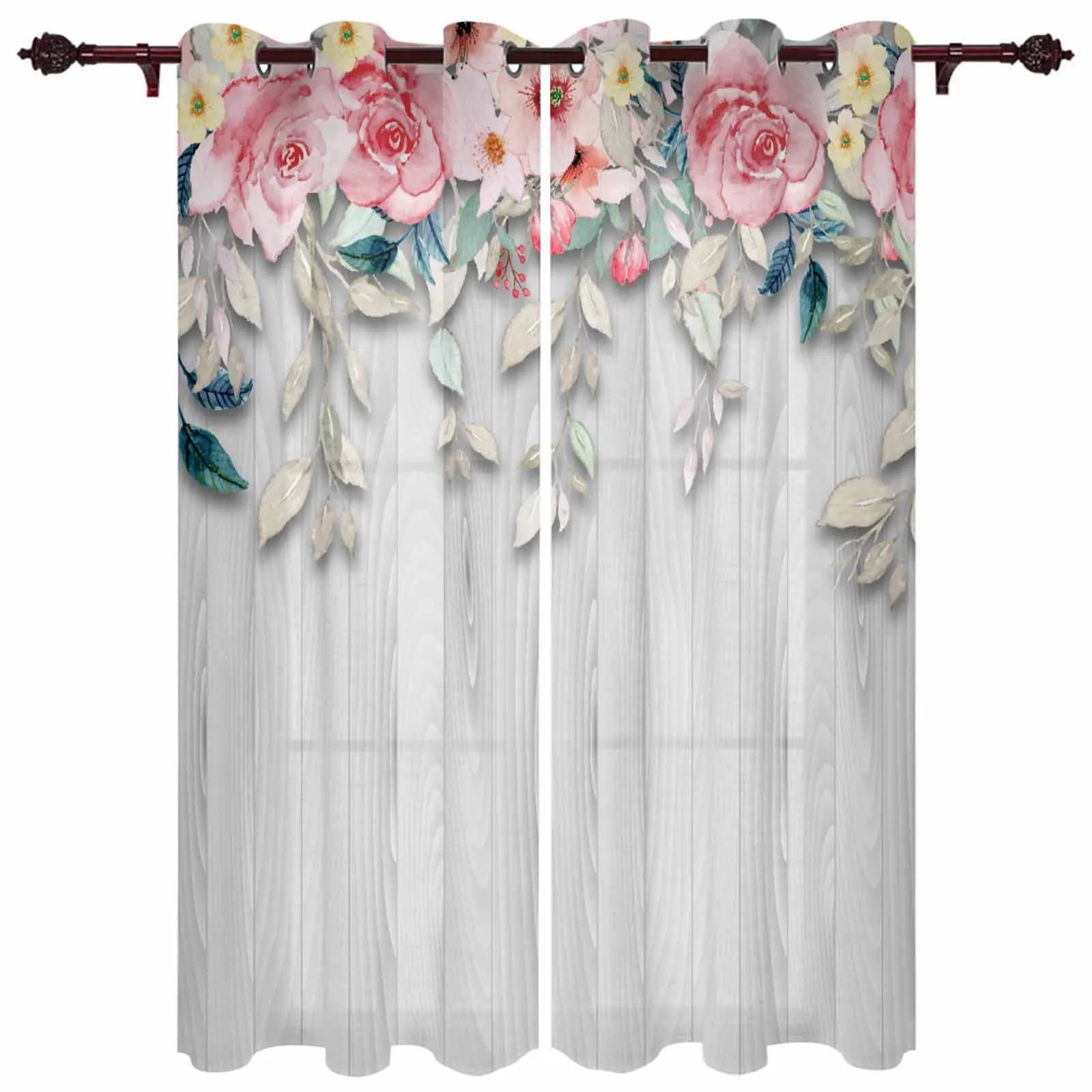 Flower Watercolor Hand Painted Window Curtains for Living Room Bedroom Curtain Modern Kitchen Blinds Drapes Curtains