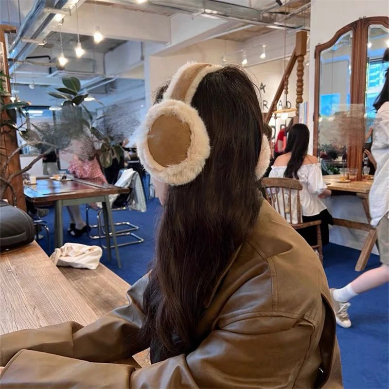 Winter Warm Earmuffs Maillard Brown Suede Plush Earmuffs Women Foldable Soft Thicken Earmuffs Cute Simple Earlap Accessories