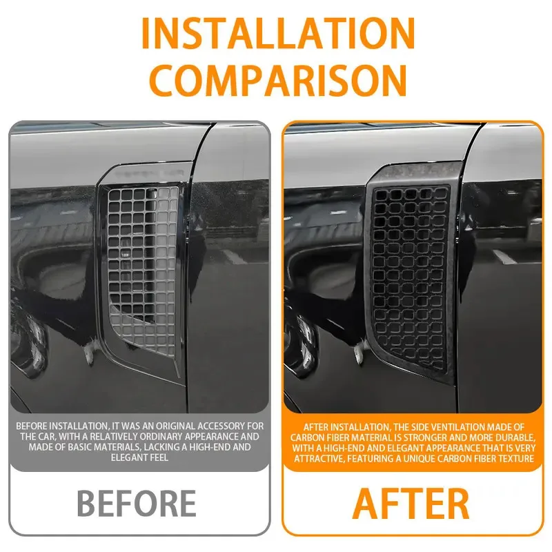 

Pair Dry Carbon Fiber black Front Fender Side Outlet Car auto parts tuning air vent side vent For Land Rover Defender 2025 Octa