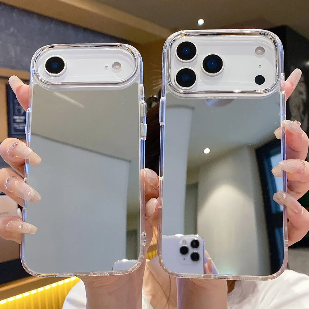 Luxury Plating Make Up Mirror Phone Case For iPhone 16 15 14 13 12 11 Pro Max XR X XS 17 17AIR 17 Pro Max Hard Acrylic Cover