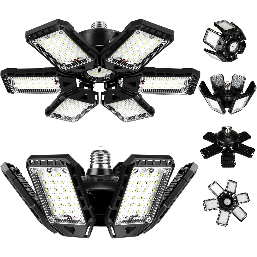 

LED Garage Lights Bulb 2 Pack 180W 18000LM 6500K Led Shop Light with 6 Plus 1 Deformable Panels Basement Barn Ceiling Lights fo