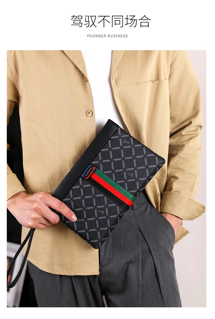 Fashion Stripe Letter Style Soft PU Leather Men Clutch Bag  Male Money Handbag High Quality Business Men Cardholder Case