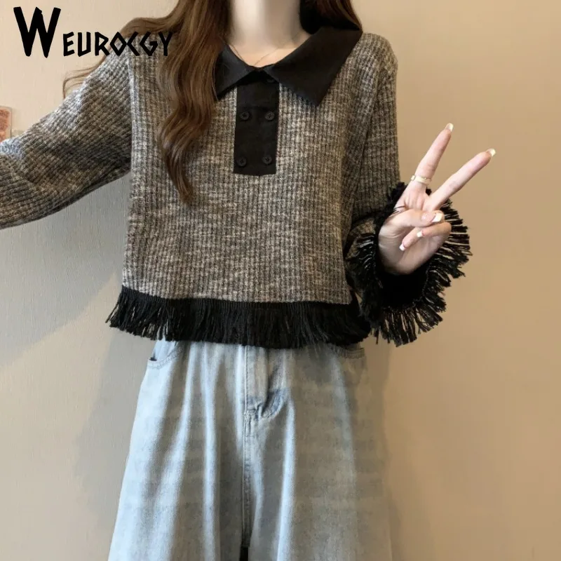 2024 Autumn Winter New Sensibility Designed Fringed Sweater Women's Jacket Sweet Idle Style Supple Casual Loose-fit Knitted Top