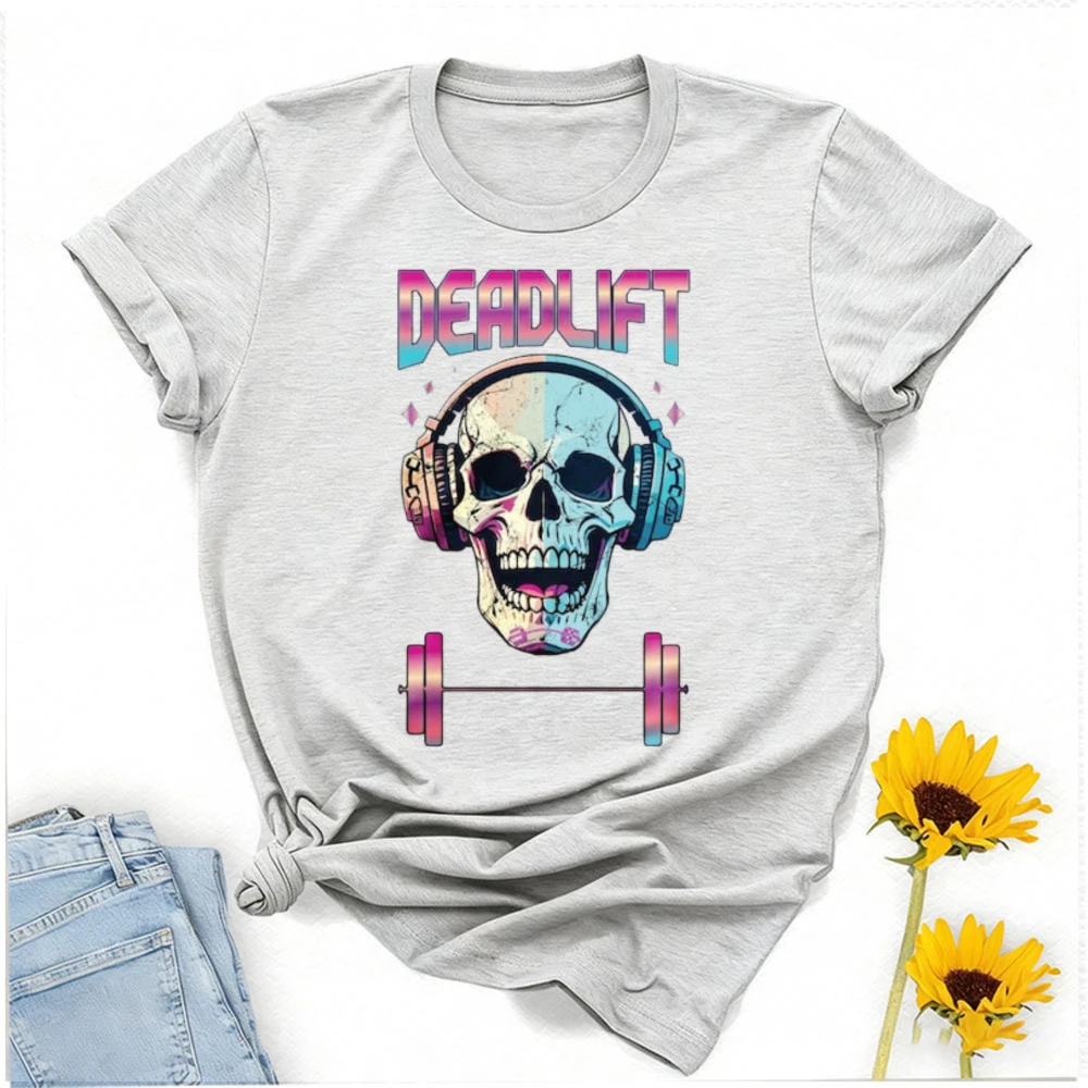 Skeleton Deadlift Pump Cover Woman Muscle Mommy Weight Lifting Tshirt Workout Gym Gifts Crossfit Shirt Powerlifting Short-sleev