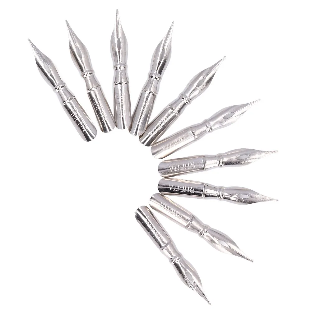 10PCS Metal Dip Pen Nibs Replaceable Flexible Ink Pen Tip Smooth Writing Easy Assembly Matching Pen Nib Script Practice Drafting