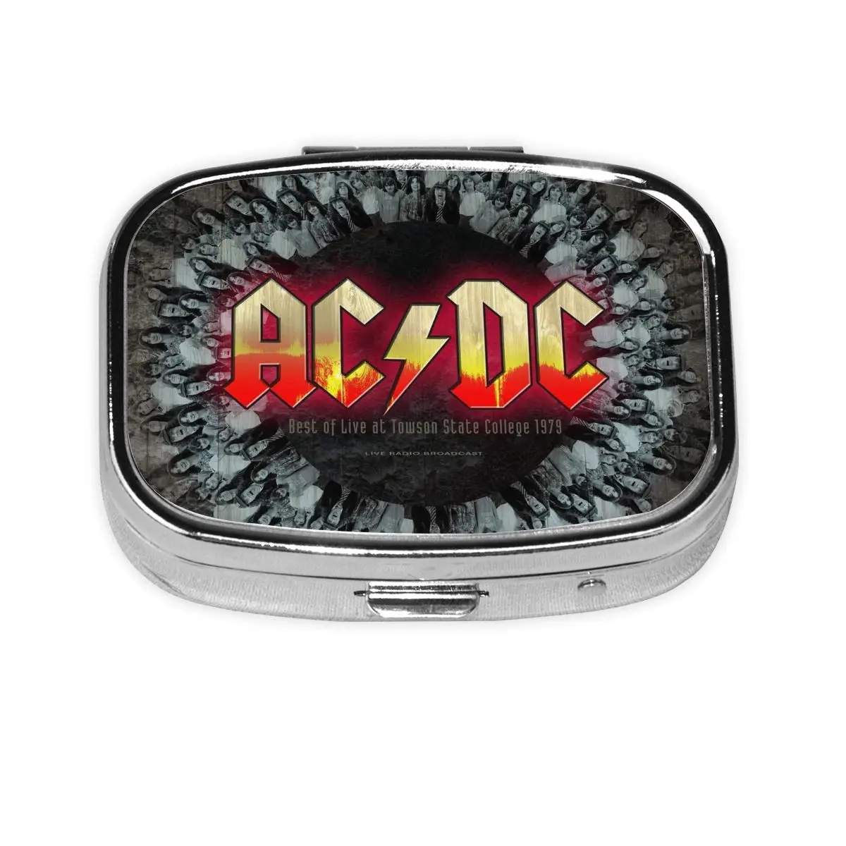

Мини-портативные чехлы для таблеток AC DC Rock Roll Band, 2 отделения, тяжелый металлический держатель для музыкальных лекарств, чехол для хранения таблеток, коробка для путешествий