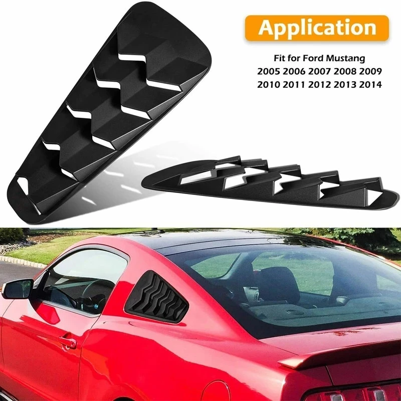 Quarter Side Window Louvers for Ford Mustang 2005-2014 Matte Black ABS Window Visor Cover Sun Rain Shade Vent（2PCS）