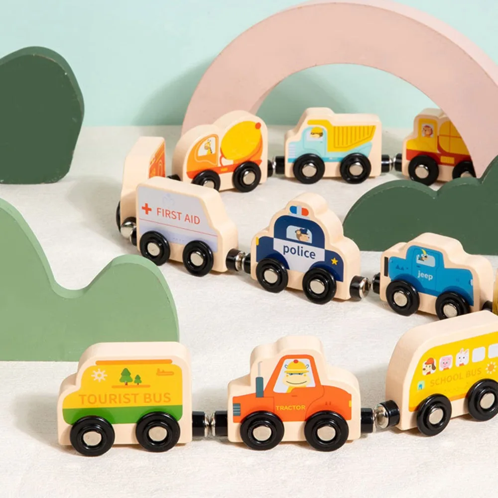 Trem Magnético de Madeira com Números/Animais/Frutas/Dinossauros, Brinquedo Educacional Montessori para Coordenação Motora e Numérica