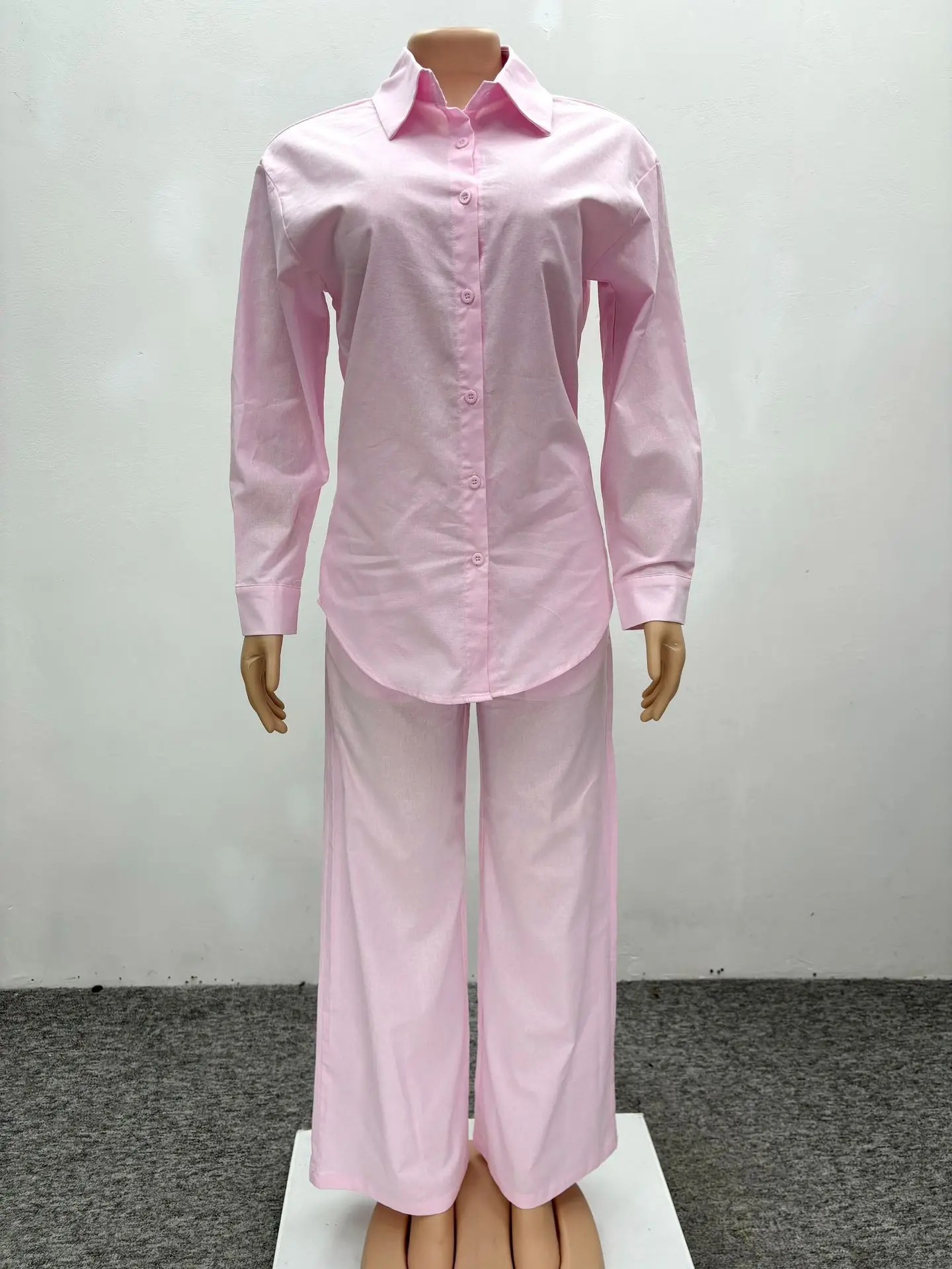 السراويل مجموعة النساء قطعتين مجموعات مطابقة مجموعات واحدة الصدر كم كامل الوردي قمصان واسعة الساق السراويل الطويلة Y2k الشارع الشهير الربيع #5