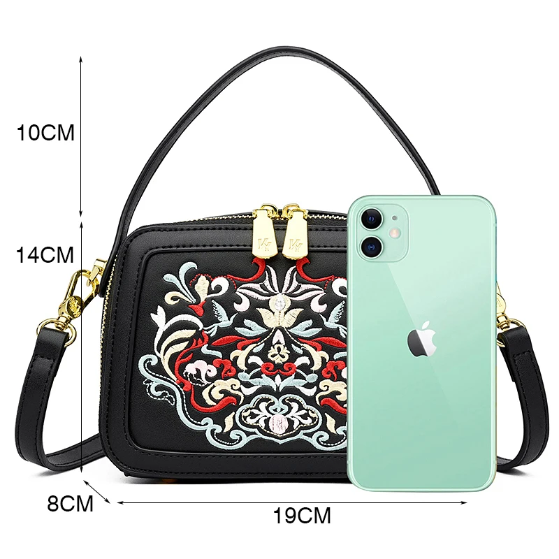 Fashion Floral Embroidery Handbag Women High Quality Leather Shoulder Bags Designer Ladies Small Crossbody Messenger Bag Female