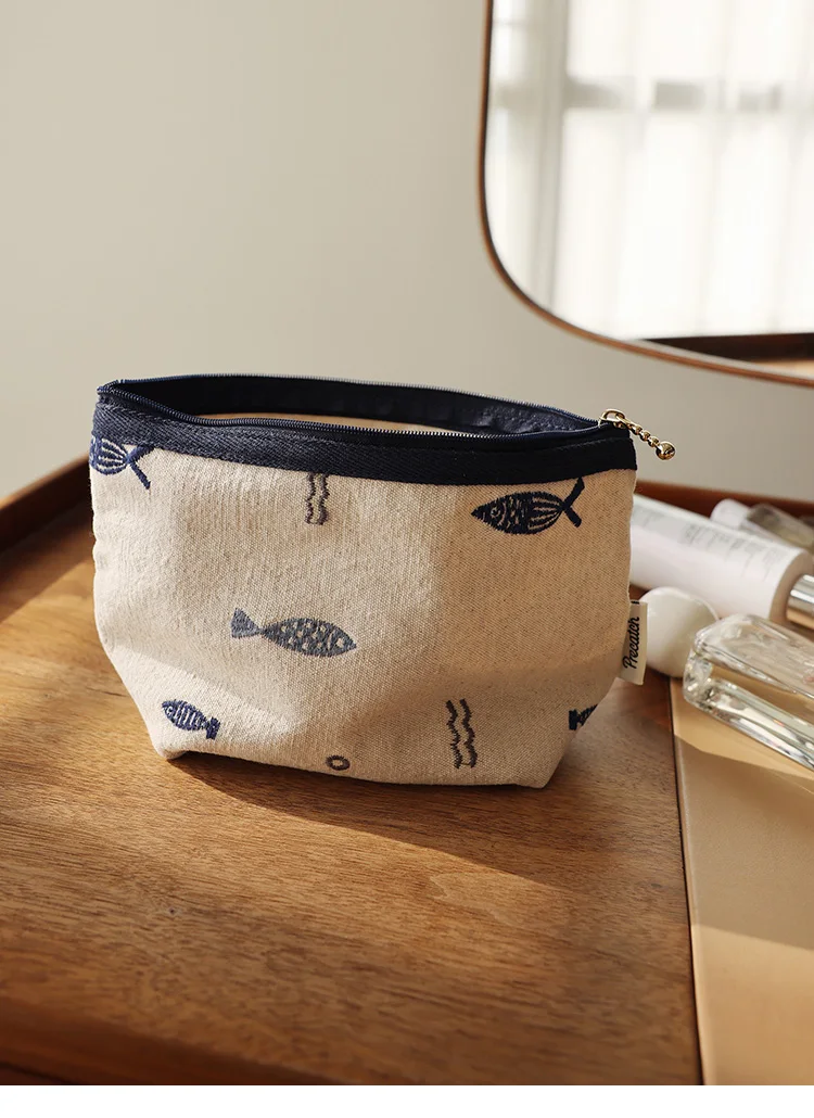 Bestickte Kosmetiktasche im Literarischen Stil, Einfache Aufbewahrungstasche, Tragbare Reise-Make-up-Tasche mit Reißverschluss, Ethnischer Stil, Handgefertigte Mittelgroße Tasche – Detail 6