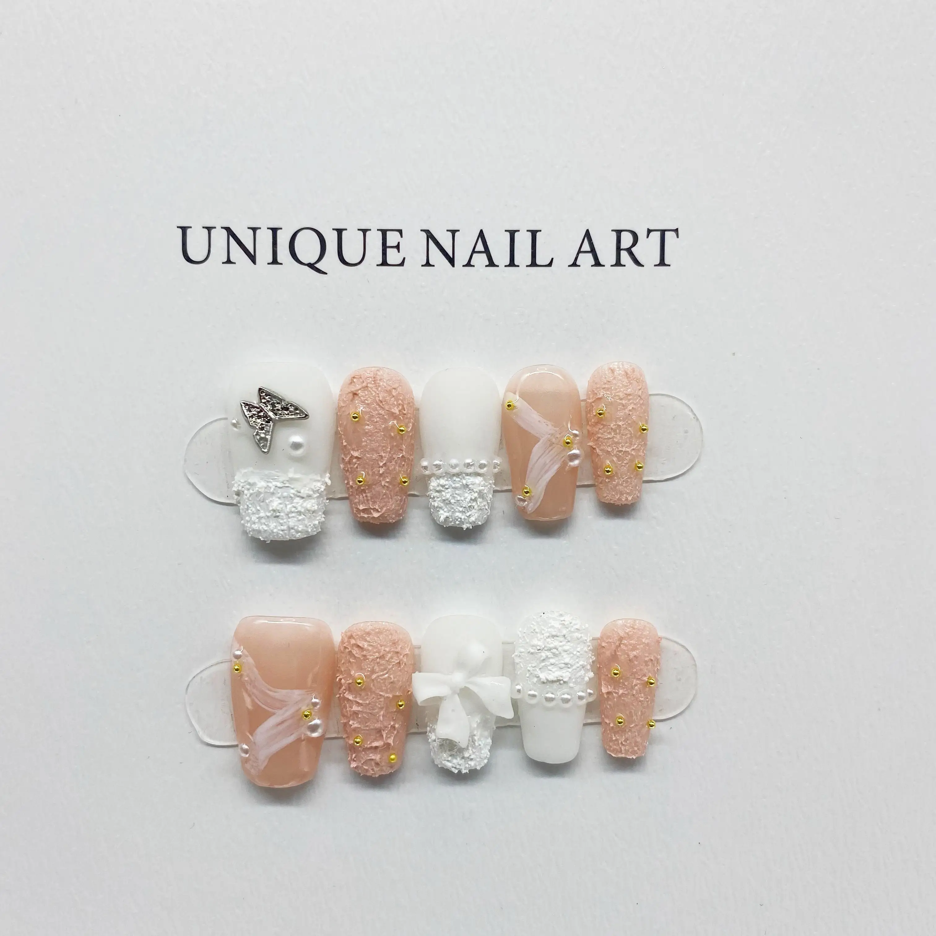 Plaster Contrast Color Alloy Butterfly Detachable Reusable High-Quality Elegant White Handmade Press On Nails