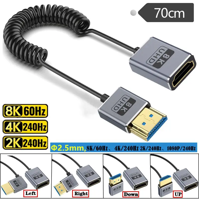 Spring Coaxial 8K HDMI Compatible Male to Female 2.1 Version Ultra-Fine 2.5mm 8K@60Hz 4K@240Hz 48Gbps Video HD Connection Cable