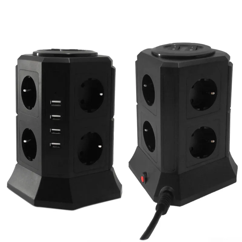 

Vertical Desktop Socket 8 EU Outlets Socket 4USB Overload Protection 2500W 2Meter Extension Cord