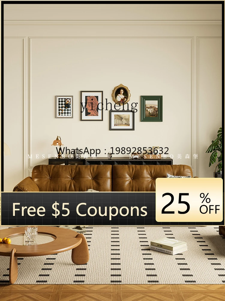 

F1 Retro Oil Wax Skin Genuine Leather Sand Large and Small Apartment Type Living Room Straight Row Simple Mid-Ancient Style Sofa