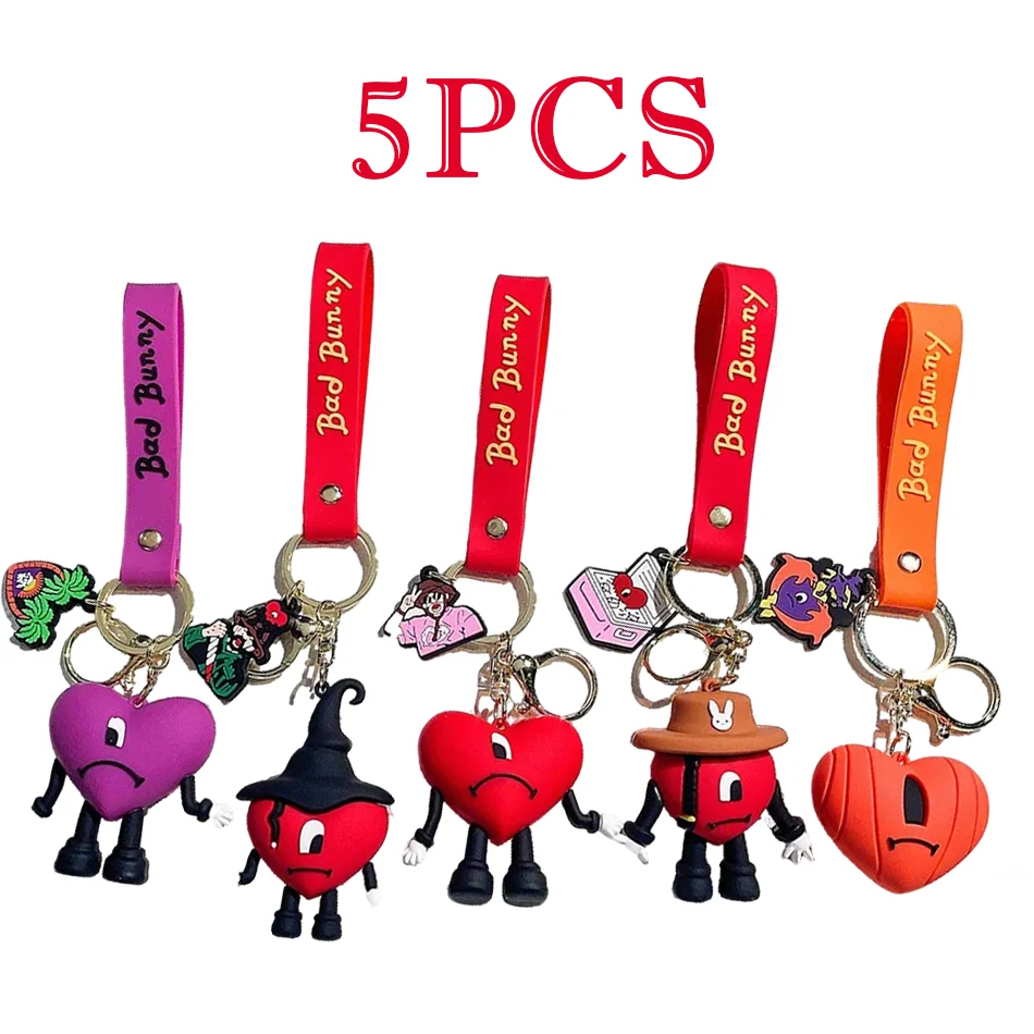 New Kawaii Fashion Silicone Soft Rubber 3D Rabbit Bad Bunny Keychains Heart Pendant Party Pendant Gifts Model Doll Toys Gift