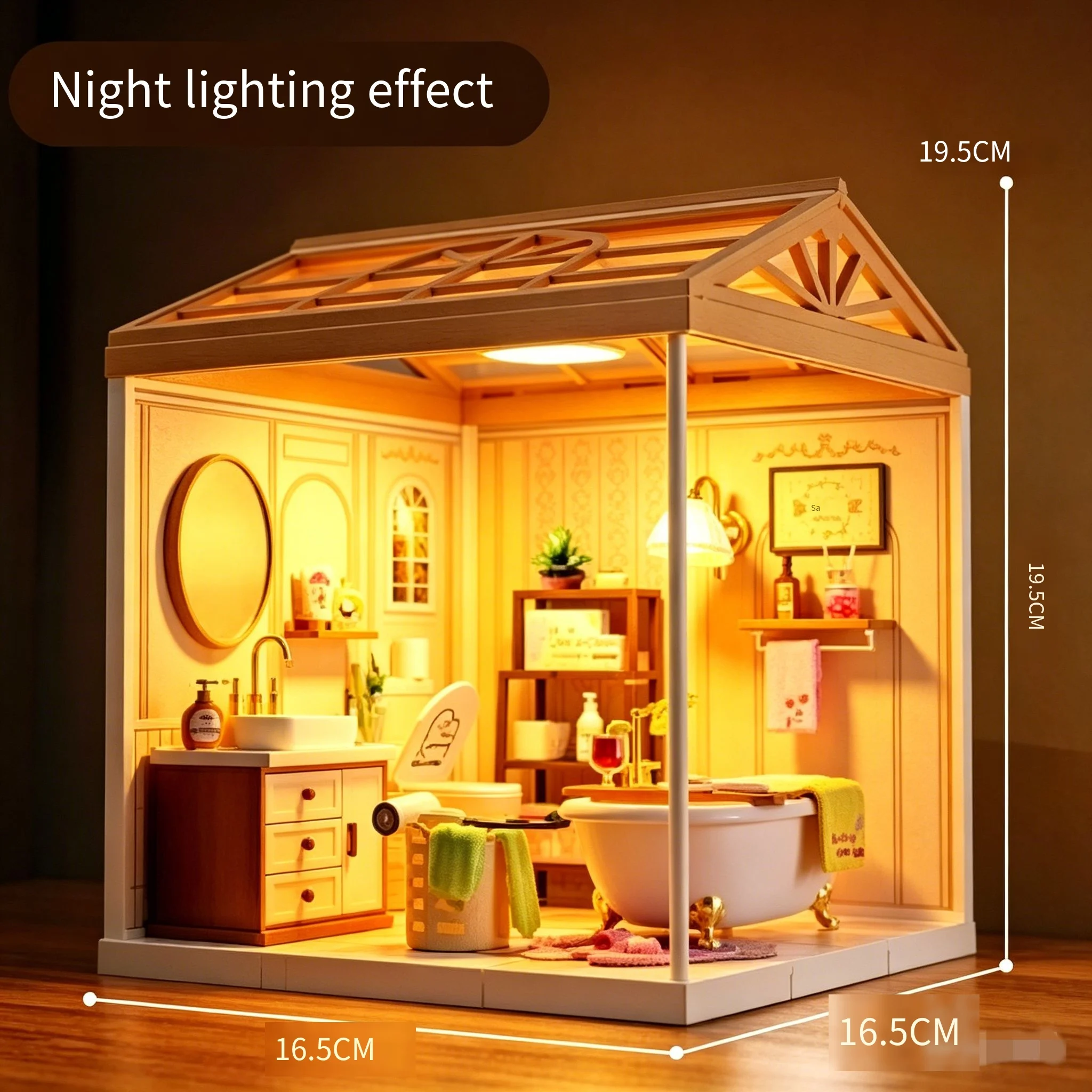 

DIY Miniature Bathroom Dollhouse Kit - 3D Wooden Assembled Model 'Small Town Diary' Creative Toy Gift for Kids