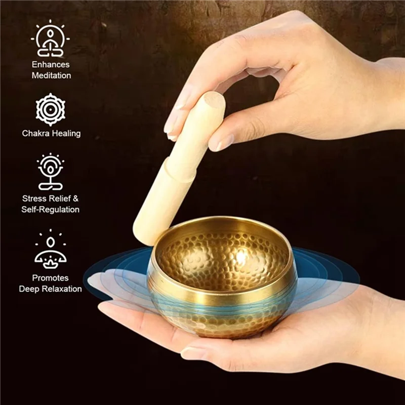 ABRE-Tibetan Handmade Brass Singing Bowl, Yoga Meditation Bowl For Sound Healing Stress Relief, Yoga, Meditation