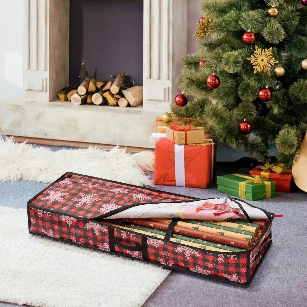 Oxford Weihnachts-Geschenkpapier-Aufbewahrungstasche, waschbar, wiederverwendbar, Organizer für Weihnachtsornamente, staubdicht, großes Fassungsvermögen, Aufbewahrung unter dem Bett
