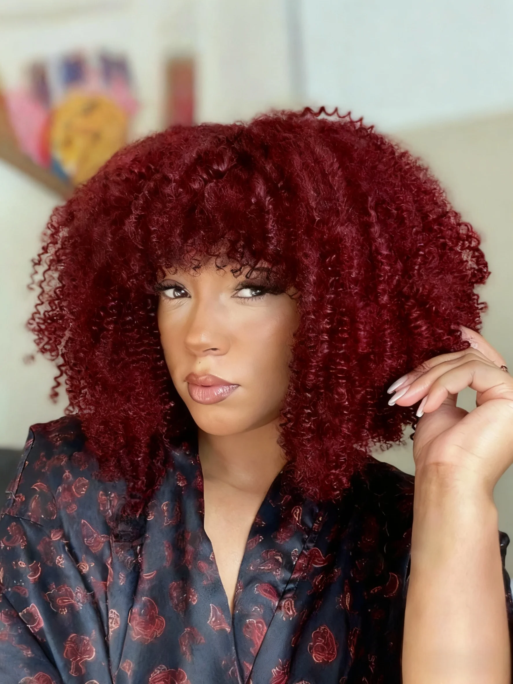 شعر مستعار أفرو غريب مجعد مع الانفجارات للنساء 200% الكثافة البرازيلي ريمي كامل آلة صنع شعر مستعار #3