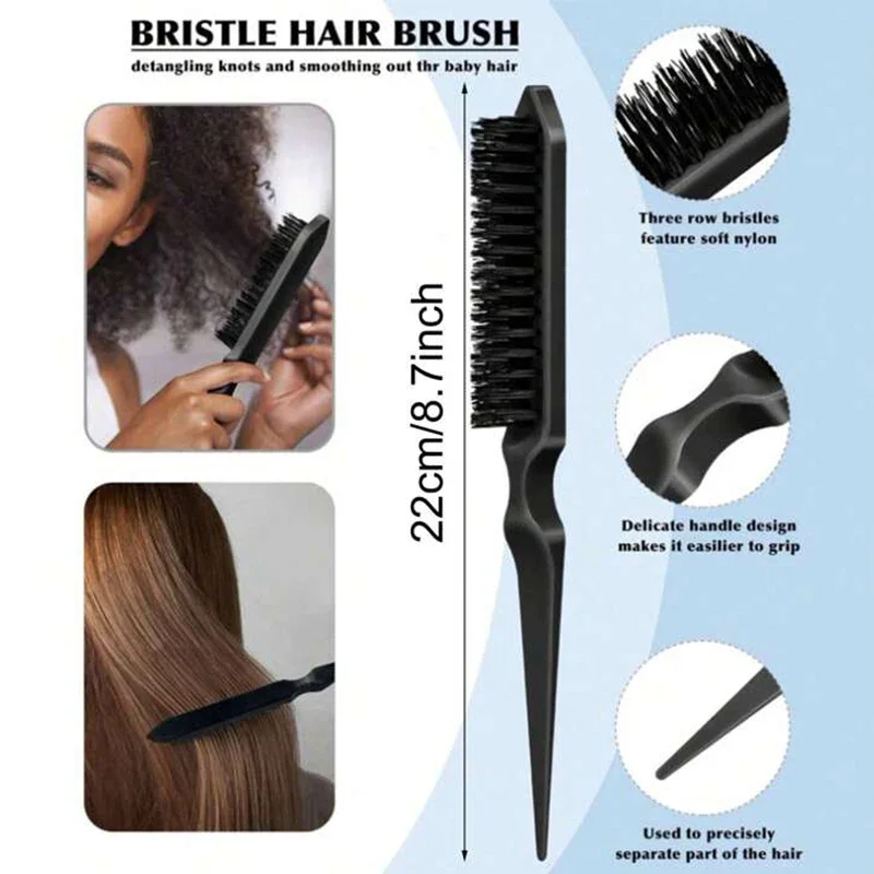 Bristle Slick Back Hair Brush for Sleek Ponytail & Edge Control