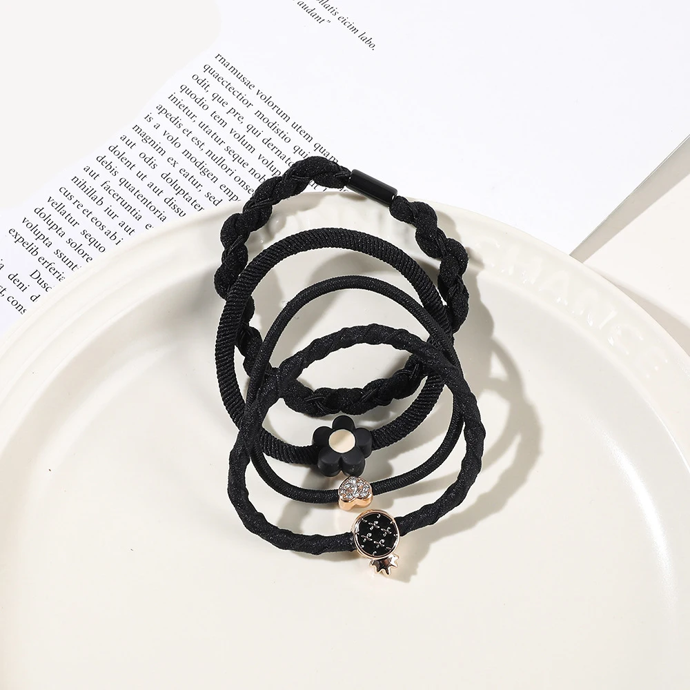 4 teile/satz Frauen Mädchen grundlegende Haar bänder einfache einfarbige elastische Stirnband Pferdes chwanz Halter Haar gummis Haarschmuck Ornamente – Detail 12