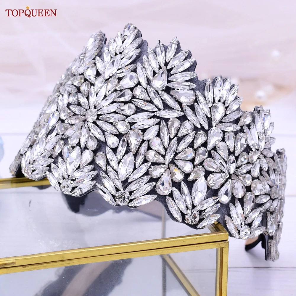 Topqueen-クリスタルラインストーンティアラ,女性用,高級ヘッドウェア,ウェディングジュエリー,ヘアバンド,アクセサリー,S15-D