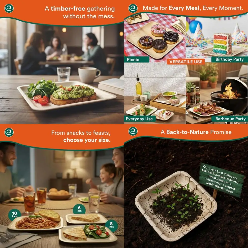 

8 квадратных бамбуковых тарелок, упаковка 100 шт., сверхпрочная биоразлагаемая посуда для особых мероприятий и вечеринок