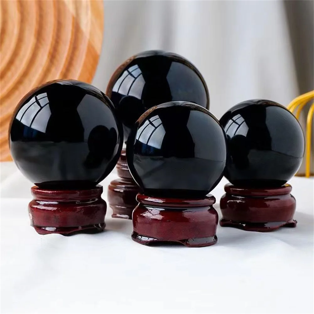 Natural Obsidian Ball Healing Collection Home Decor Crystal Orb Reiki Stone Wind Water Balloon Gemstone wholesale Without Base