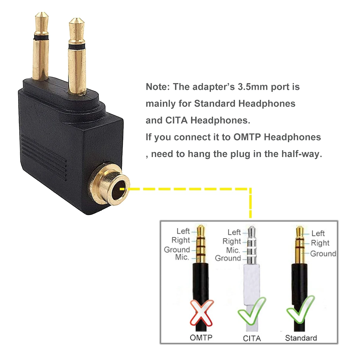 

BABP 4 Pack Airplane Headphone Adapter ,Airline Airplane Flight Adapters for Headphones, Golden Plated 3.5Mm Jack