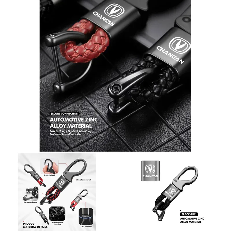 Metal Leather Woven Key Fob Ring Auto Decoration For Changan Eado CS75 Plus CS35 Alsvin CS55 Plus CS95 Keychain Accessory