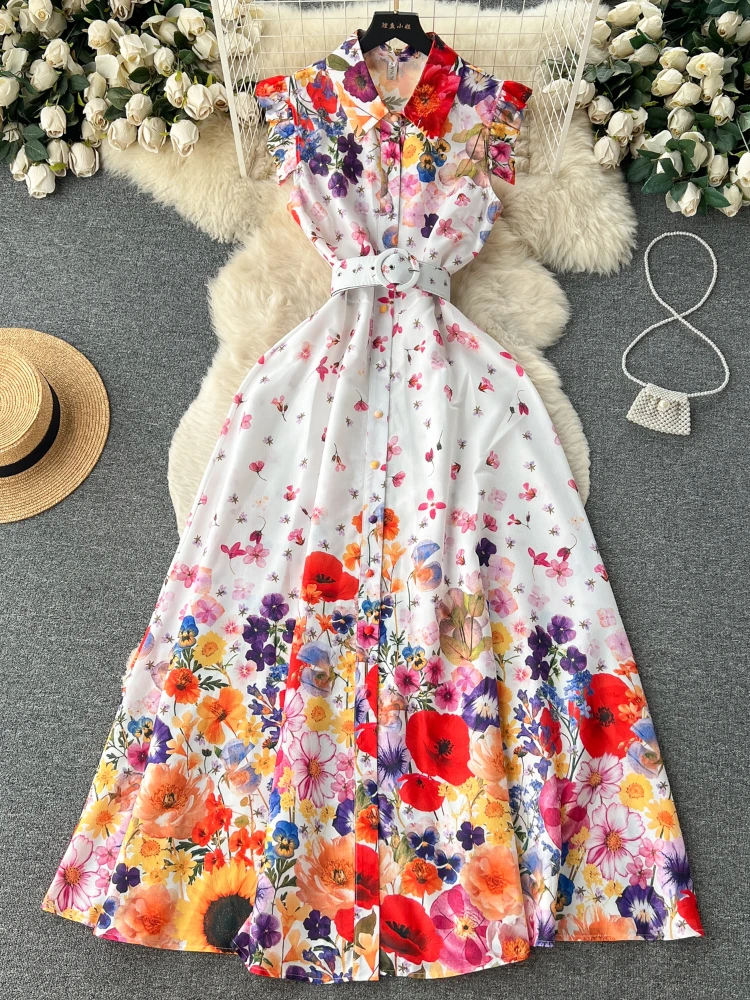 Vestido camisero Retro de verano para mujer, Vestidos largos sin mangas con estampado Floral, Vestidos largos Vintage ajustados de corte a para fiesta