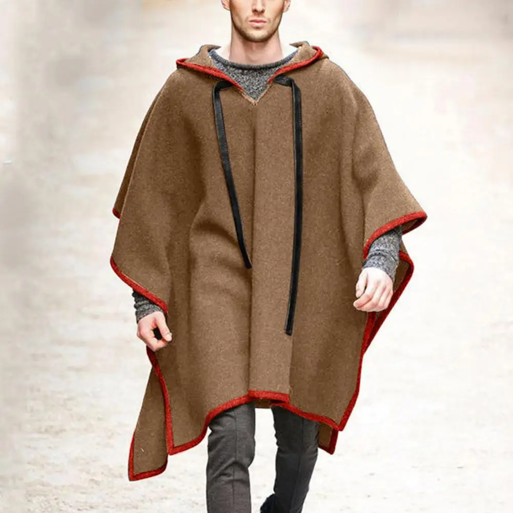 

Vintage Poncho Men Oversized Hooded Irregular Trench Male Outerwear Fashion Coats Cloak Hood Solid Color Cape Female
