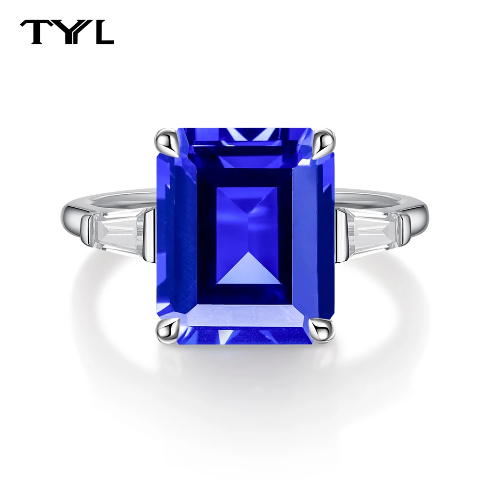 

TYYL 100% 925 Sterling Silver Blue Square Stone Diamonds Gemstone Women Wedding Band Engagement Ring Fine Jewelry Gift Wholesale