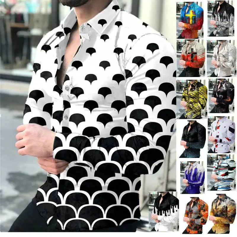 

Printed Long Sve Men's irt Open Front Autumn Outerwear Collar Regular Thin Special Wide Fit Other Brand